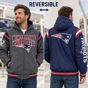 REVERSIBLE New England Patriots NFL Football Hooded Jacket Mens Large